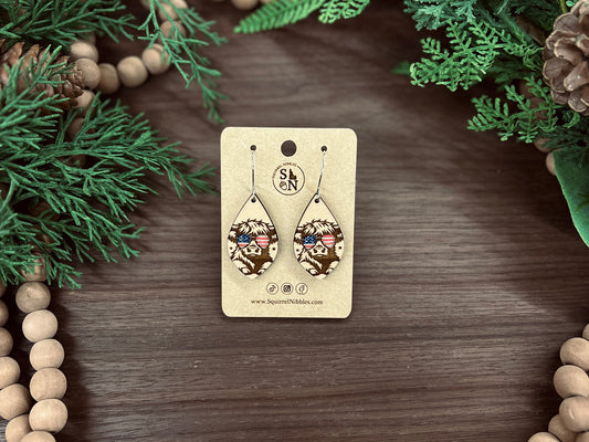 Fourth of July Highland Cow Earring Drops